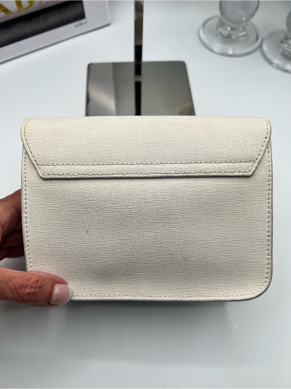 Furla Cream Leather Crossbody with Gold Chain Strap - Picture 7 of 13